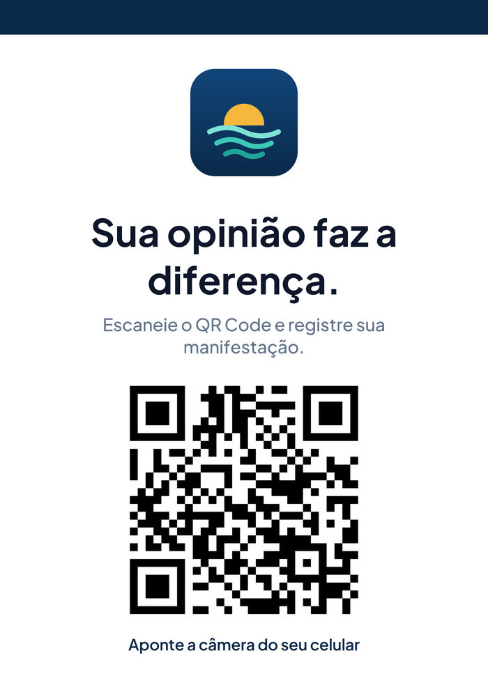 Cartaz A4 gerado pela plataforma, com o logo da organização e o QR code