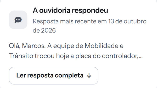 Consulta do protocolo com o aviso de que a ouvidoria respondeu
