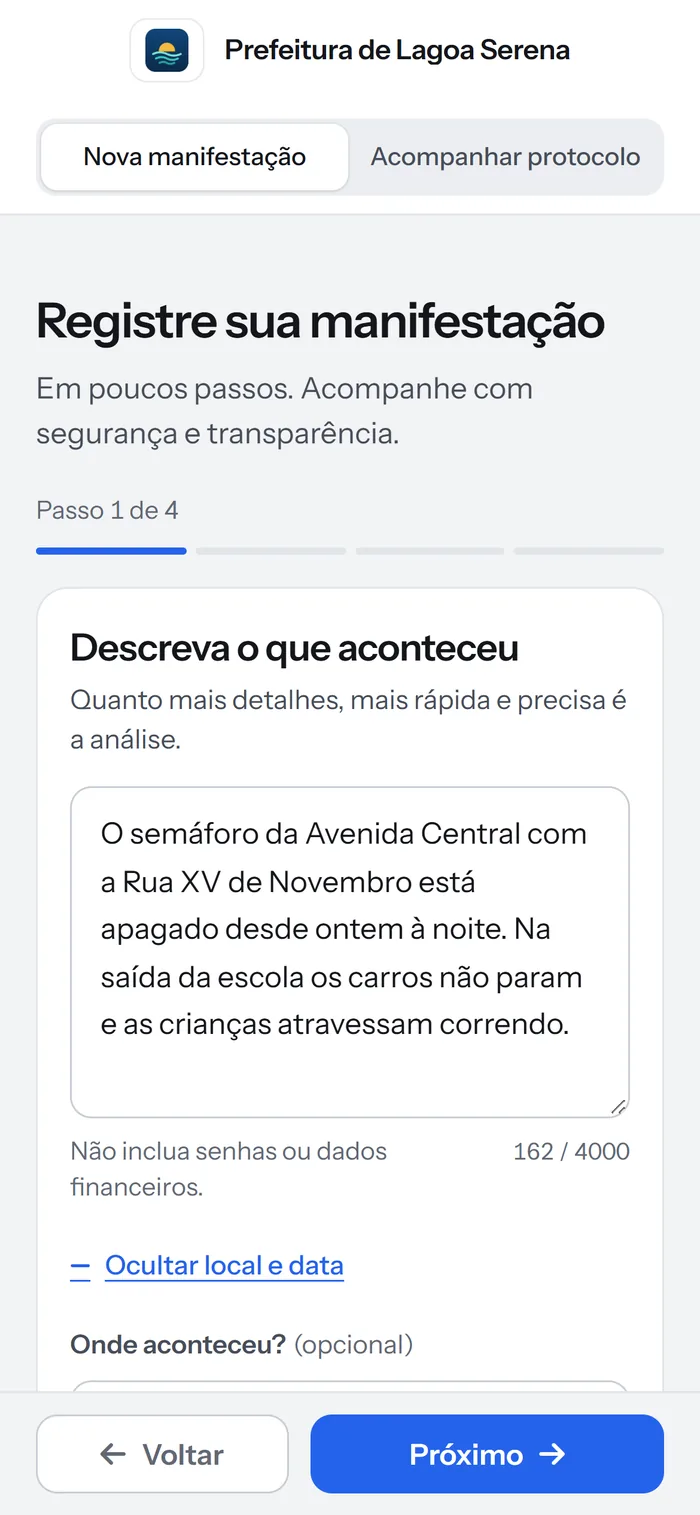 Primeiro passo do registro: o relato da manifestação